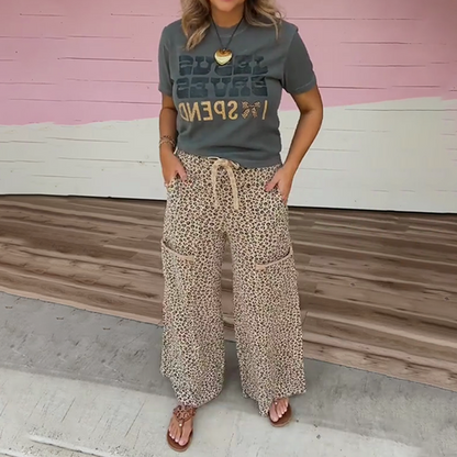 ⏳Spécial à durée limitée⏰Ensemble 2 pièces à manches courtes et pantalon imprimé léopard pour femmes