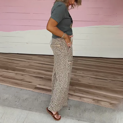 ⏳Spécial à durée limitée⏰Ensemble 2 pièces à manches courtes et pantalon imprimé léopard pour femmes