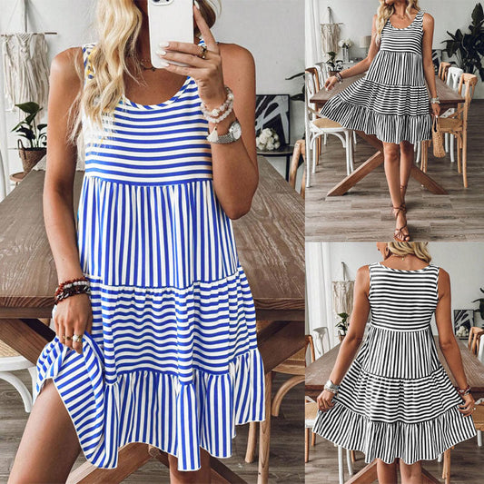 Women's Striped Print Vest Dress