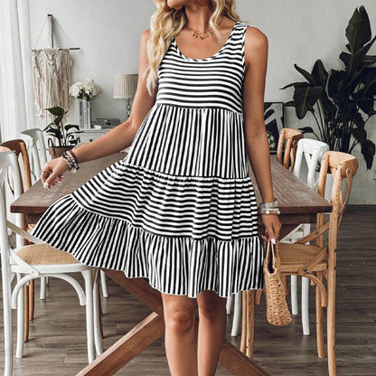 Women's Striped Print Vest Dress