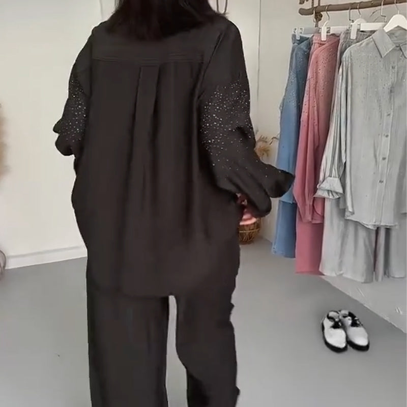 ⏳Spécial à durée limitée⏰Chemises étincelantes pour femmes ＆ Pantalon à jambe large 2 pièces