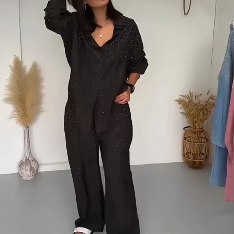 ⏳Spécial à durée limitée⏰Chemises étincelantes pour femmes ＆ Pantalon à jambe large 2 pièces