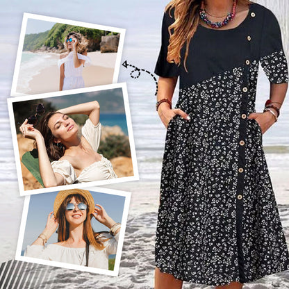 💃Élégance Vintage, Confort Moderne – Porter en Toute Liberté🌸Robe en coton imprimé vintage avec patchwork pour femmes