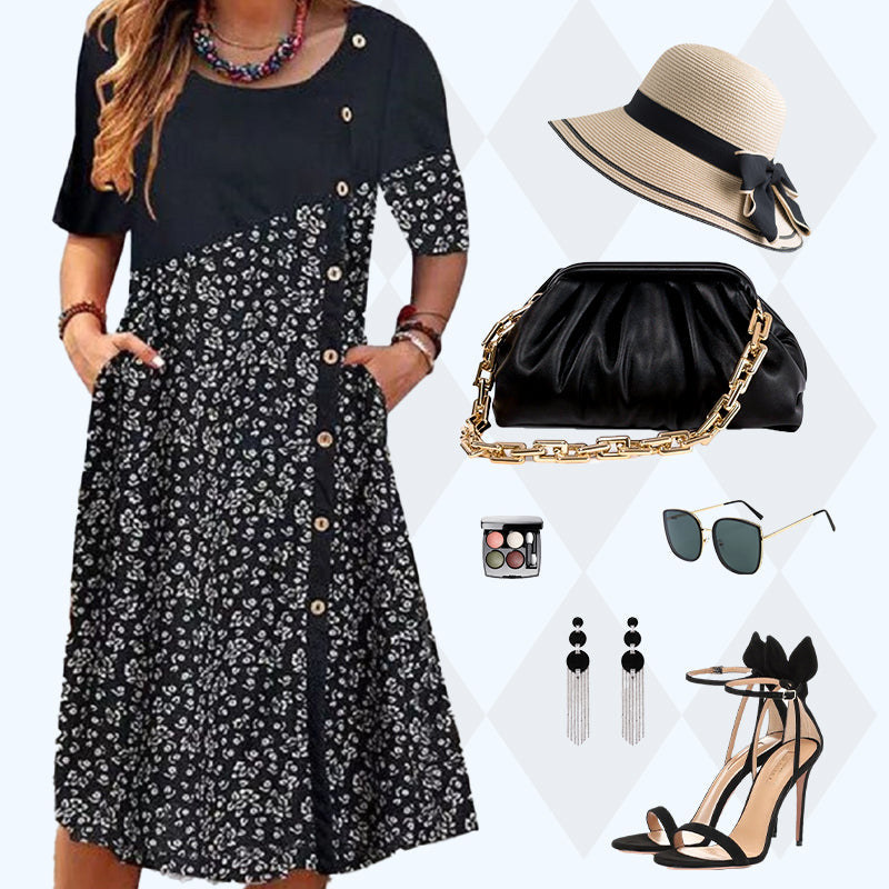 💃Élégance Vintage, Confort Moderne – Porter en Toute Liberté🌸Robe en coton imprimé vintage avec patchwork pour femmes