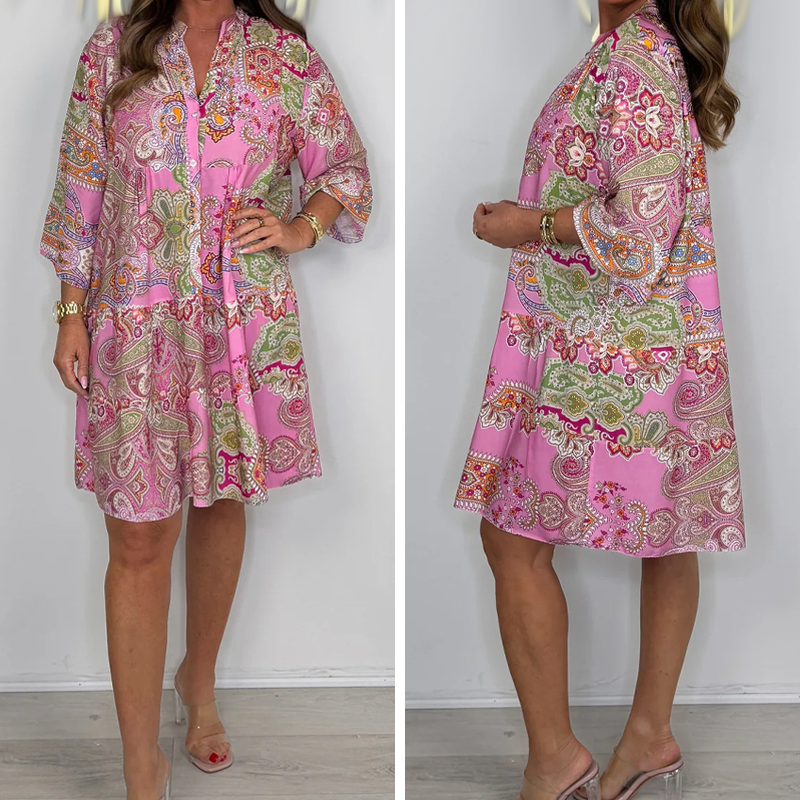 Douceur Bohème : Un Souffle de Liberté sur Votre Peau ✨Mini robe rose à imprimé cachemire pour femmes