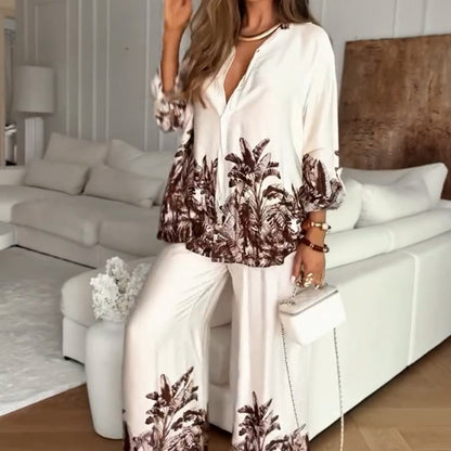 ⏳Spécial à durée limitée⏰Ensemble 2 pièces, chemise et pantalon en soie, coupe décontractée