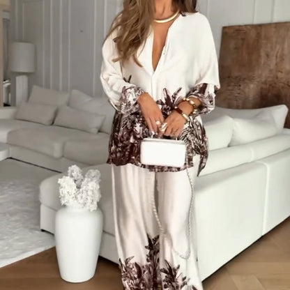 ⏳Spécial à durée limitée⏰Ensemble 2 pièces, chemise et pantalon en soie, coupe décontractée