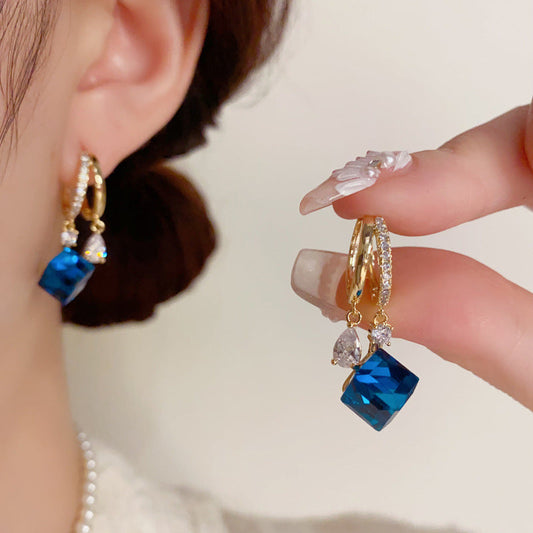 ⏳Spécial à durée limitée⏰Boucles d'oreilles en cristal artificiel bleu💎