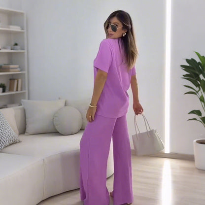 ⏳Spécial à durée limitée⏰Haut à manches courtes uni & Ensemble pantalon large👚👖