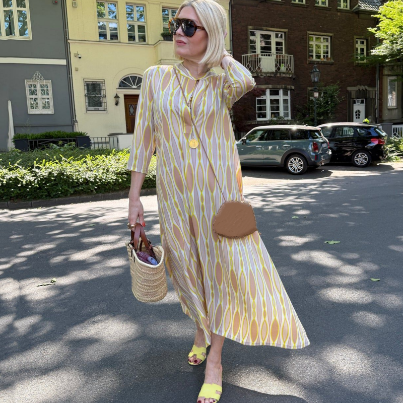 ⏳Spécial à durée limitée⏰Robe longue élégante pour femme à manches 3/4 et motif imprimé👗
