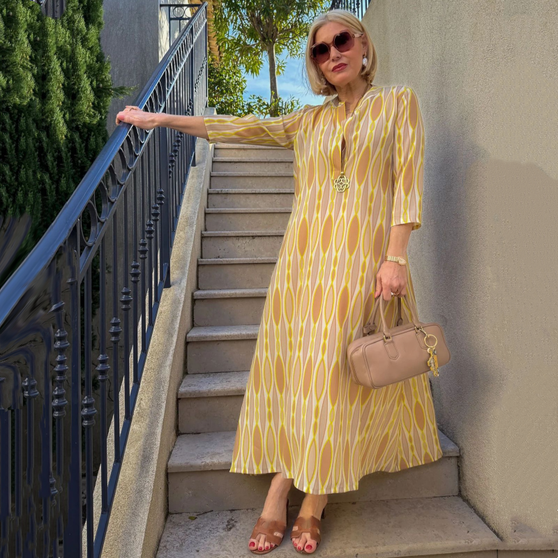 ⏳Spécial à durée limitée⏰Robe longue élégante pour femme à manches 3/4 et motif imprimé👗