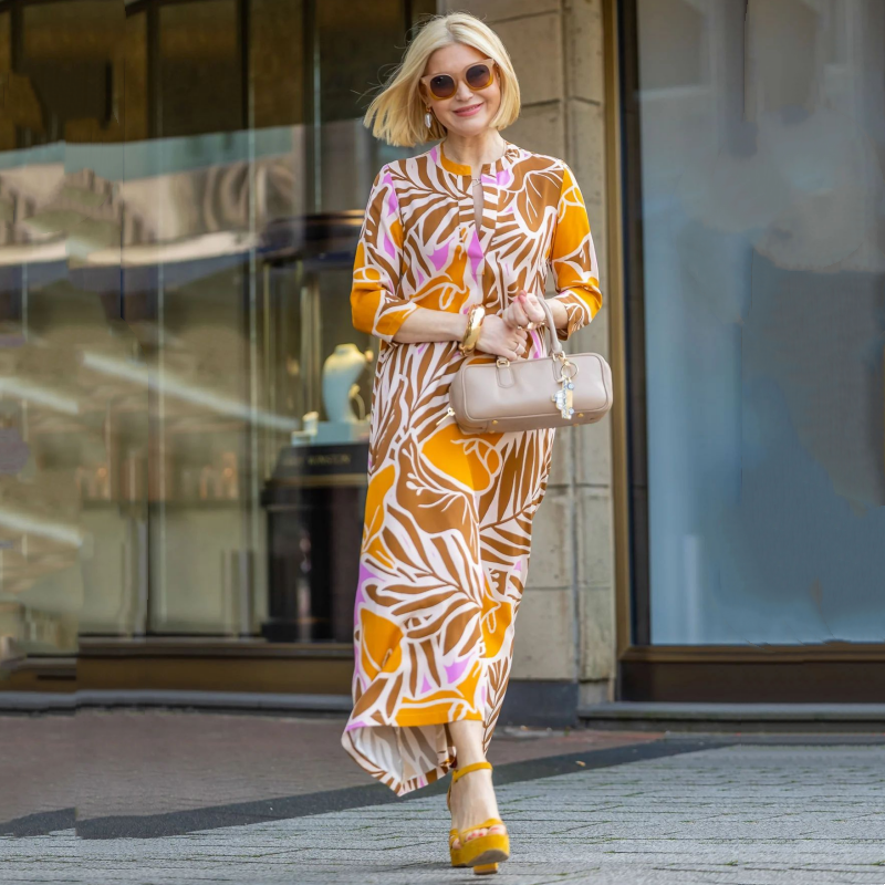 ⏳Spécial à durée limitée⏰Robe longue élégante pour femme à manches 3/4 et motif imprimé👗