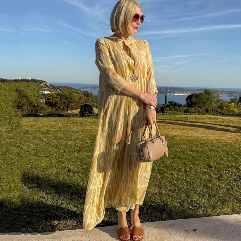 ⏳Spécial à durée limitée⏰Robe longue élégante pour femme à manches 3/4 et motif imprimé👗