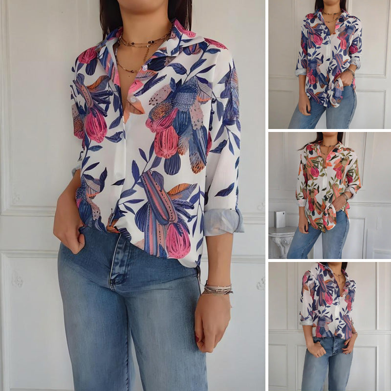 ⏳Spécial à durée limitée⏰Chemise boutonnée à imprimé plantes élégantes👚