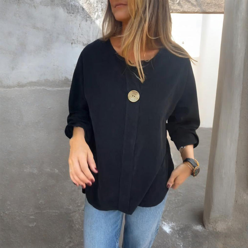 ⏳Spécial à durée limitée⏰Haut simple et ample pour femme avec manches retroussées👚