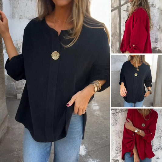 ⏳Spécial à durée limitée⏰Haut simple et ample pour femme avec manches retroussées👚