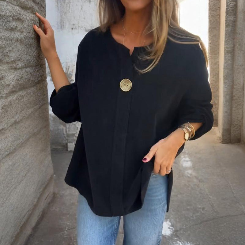 ⏳Spécial à durée limitée⏰Haut simple et ample pour femme avec manches retroussées👚