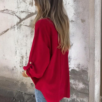 ⏳Spécial à durée limitée⏰Haut simple et ample pour femme avec manches retroussées👚