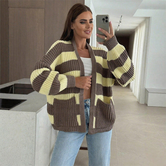 ⏳Spécial à durée limitée⏰Pull élégant à rayures et encolure ouverte pour femme