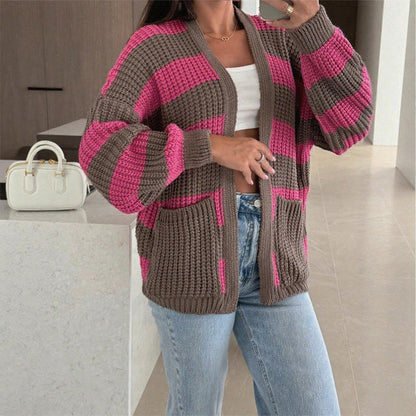 ⏳Spécial à durée limitée⏰Pull élégant à rayures et encolure ouverte pour femme