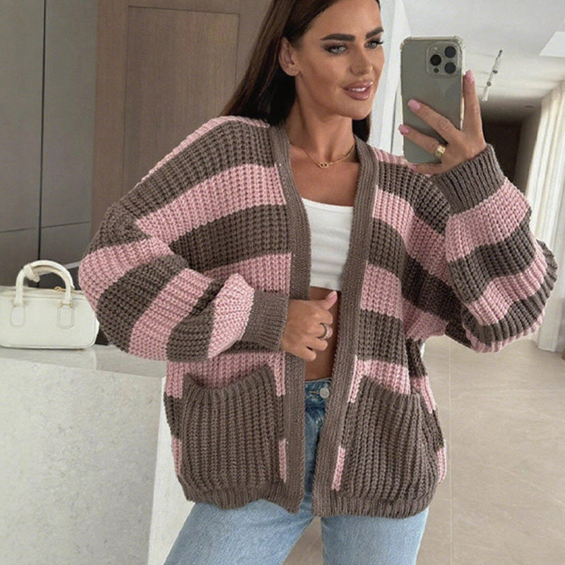 ⏳Spécial à durée limitée⏰Pull élégant à rayures et encolure ouverte pour femme