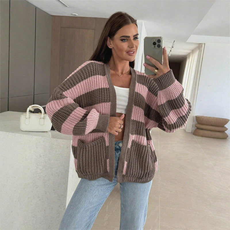 ⏳Spécial à durée limitée⏰Pull élégant à rayures et encolure ouverte pour femme