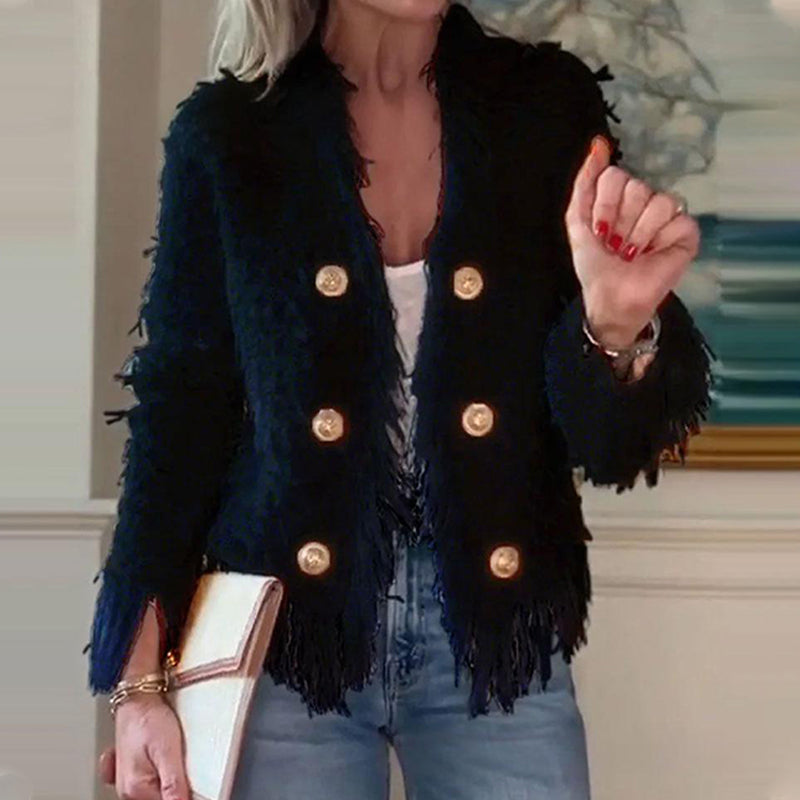 ⏳Spécial à durée limitée⏰Manteau court à boutons et pompons pour femme🧥