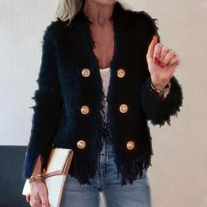 ⏳Spécial à durée limitée⏰Manteau court à boutons et pompons pour femme🧥