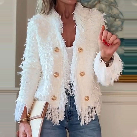 ⏳Spécial à durée limitée⏰Manteau court à boutons et pompons pour femme🧥