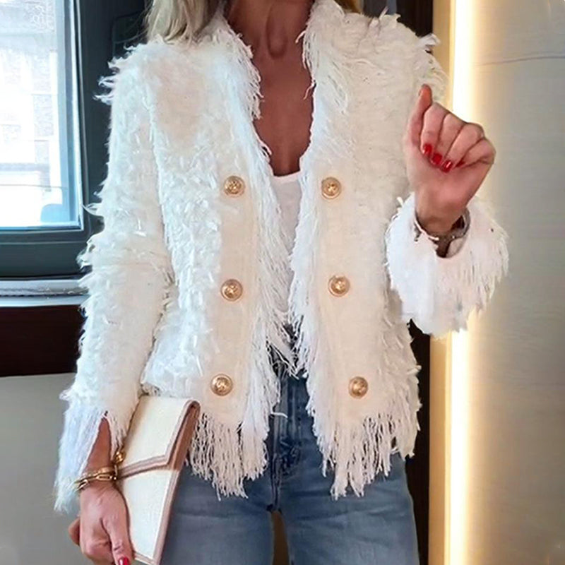 ⏳Spécial à durée limitée⏰Manteau court à boutons et pompons pour femme🧥