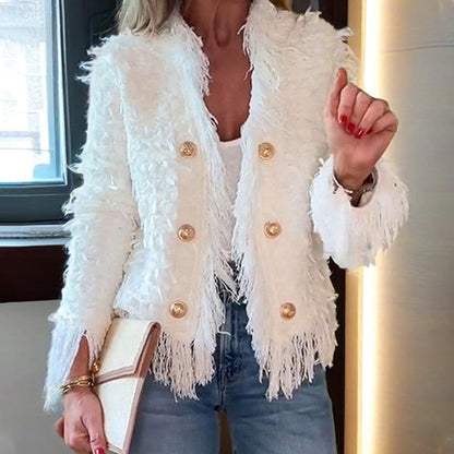 ⏳Spécial à durée limitée⏰Manteau court à boutons et pompons pour femme🧥