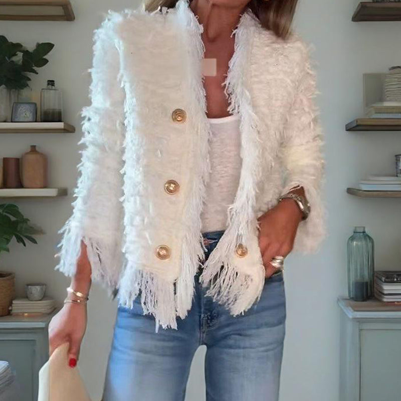 ⏳Spécial à durée limitée⏰Manteau court à boutons et pompons pour femme🧥