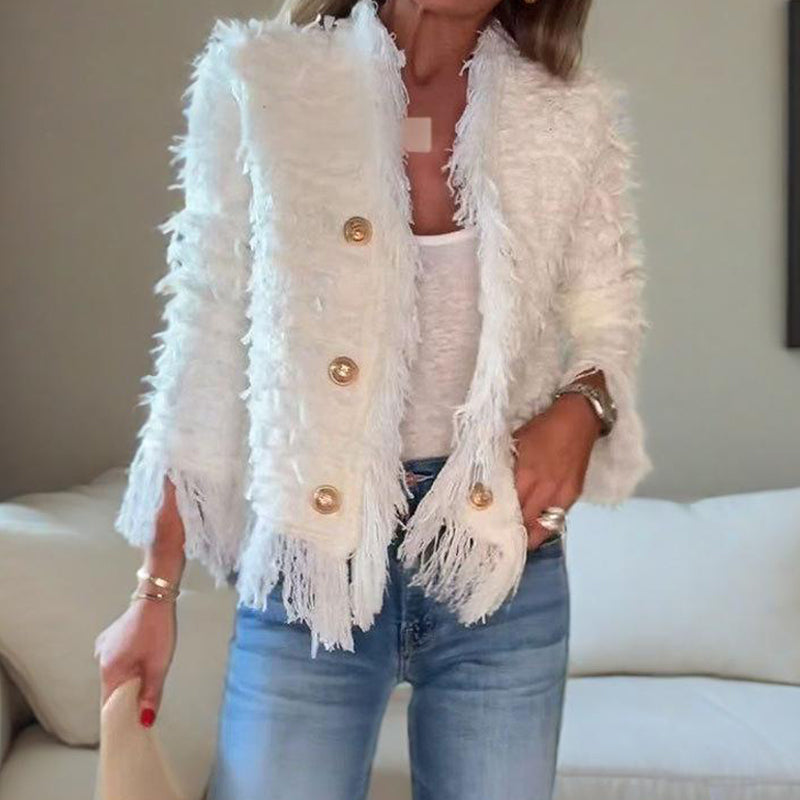 ⏳Spécial à durée limitée⏰Manteau court à boutons et pompons pour femme🧥