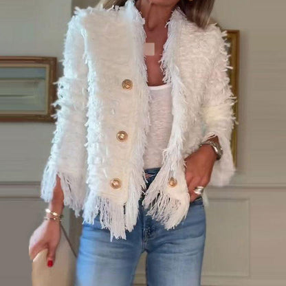 ⏳Spécial à durée limitée⏰Manteau court à boutons et pompons pour femme🧥